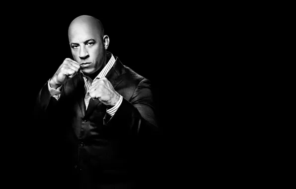 Pose, costume, actor, VIN Diesel, stand, background black, Vin Diesel, writer