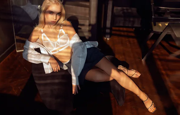 Look, girl, pose, blonde, legs, bra, Alex Shaklein