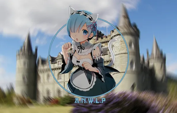 Girl, castle, anime, neko, nothing, Chan, rem, re zero kara hajime chip isek or seikatsu