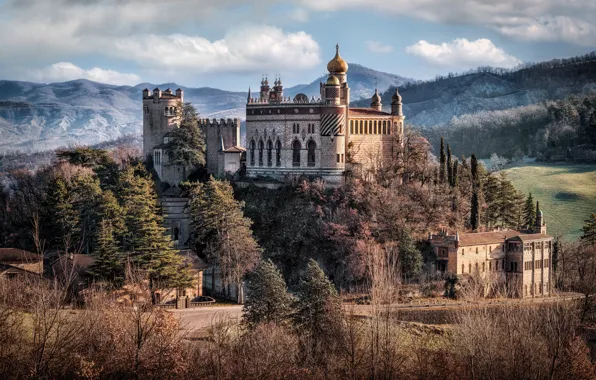 Wallpaper forest, mountains, castle, Italy, architecture, Bologna ...