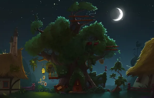Night, house, on the tree