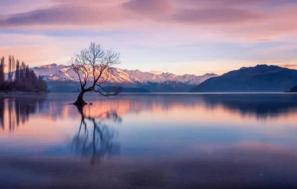The sky, mountains, New Zealand, lake Wanaka