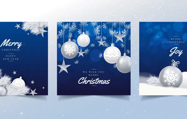 Balls, Christmas, New year, banner, blue background, congratulations