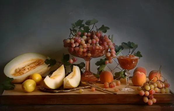 Autumn, grapes, still life, lemons, still life with fruit