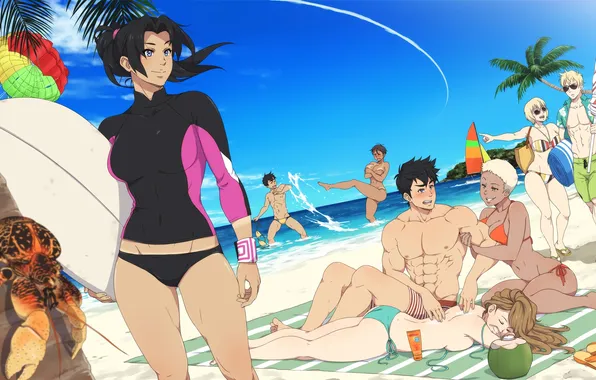 Sand, sea, beach, swimsuit, ass, chest, summer, girls