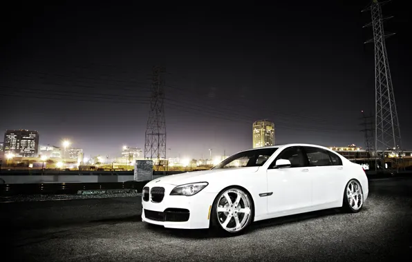 Picture white, night, the city, night lights, BMW, BMW, white, skyscrapers