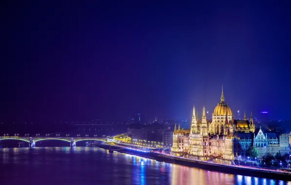Night, the city, river, building, architecture, Parliament, Hungary, Budapest