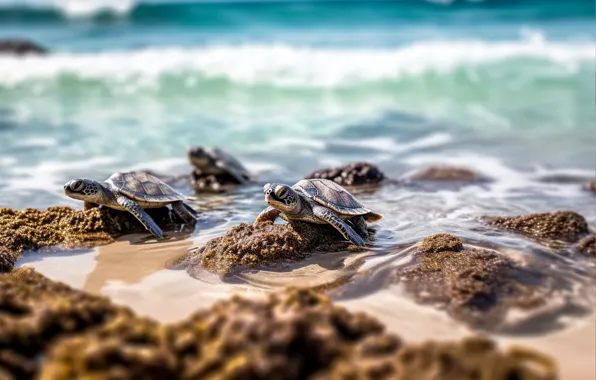 Sand, sea, water, shore, turtle, sea turtle, turtles, cubs
