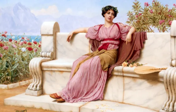 Picture girl, figure, picture, sitting, John William Godward