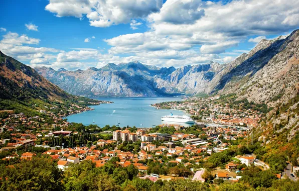 Sea, mountains, home, panorama, liner, Montenegro, To