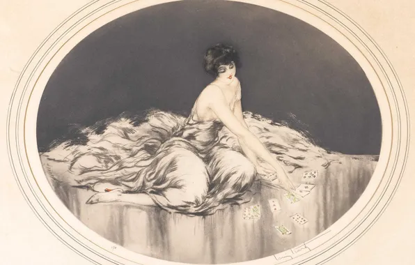 Picture card, 1926, Louis Icart, etching and aquatint, Solitaire