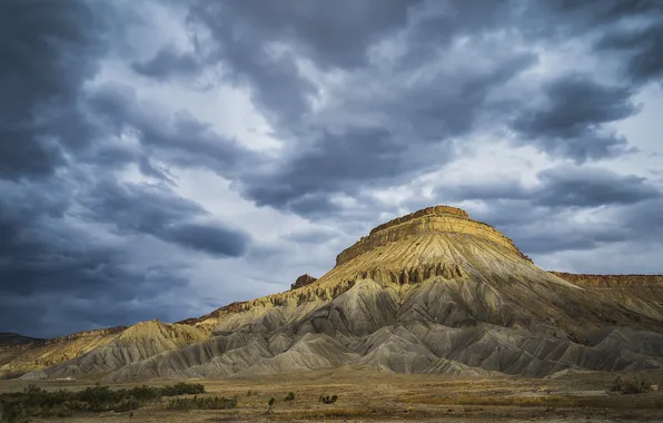 Field, the sky, clouds, mountains, clouds, rocks, desert, the slopes