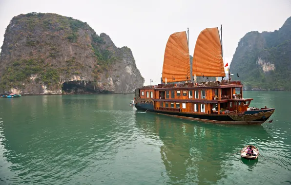Picture coast, Vietnam, junk, the Bay of Ha long