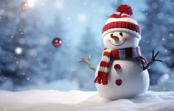 Picture winter, snow, decoration, Christmas, New year, snowman, happy, Christmas