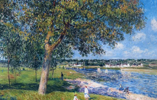 Picture landscape, river, picture, Alfred Sisley, Alfred Sisley, Walnut Tree in Tamri