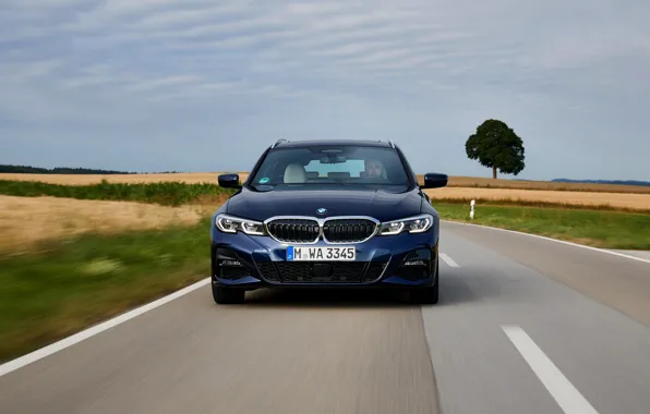 BMW, front view, 3-series, universal, dark blue, 3P, 2020, G21