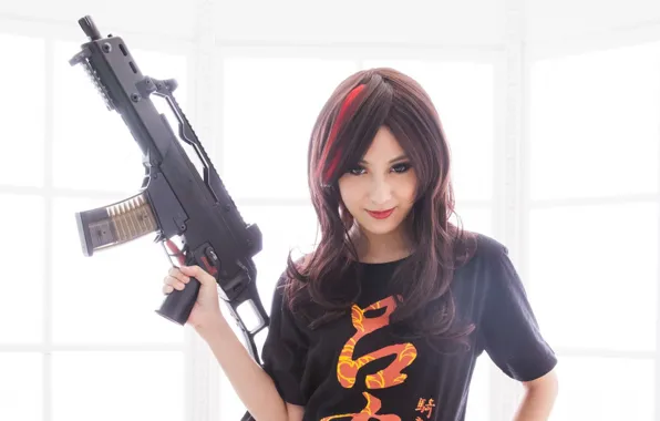 Picture look, girl, light, weapons, brunette, HK G36