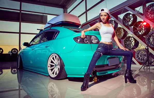 Auto, look, girl, Mazda, beautiful girl, posing on the car, asiatka