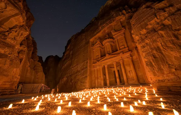 The sky, stars, night, lights, lighting, Peter, the ancient city, Jordan