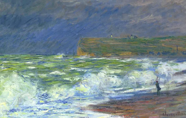Picture sea, wave, landscape, picture, Claude Monet, Beach Fecamp