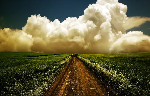 Road, field, cloud