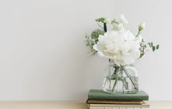 Wallpaper flowers, white, peonies