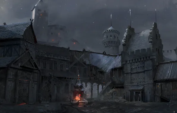 Night, tower, structure, city, Valendor Square