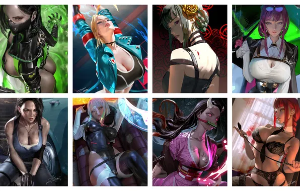 Sexy girl, anime, pokemon, jill valentine, cyberpunk 2077, game art, nyotengu, makima (chainsaw man)