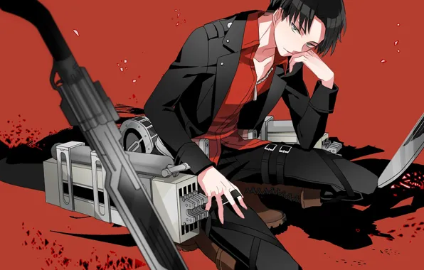 Weapons, anime, art, Sword, red background, Shingeki no Kyojin, Attack of the titans, The invasion …