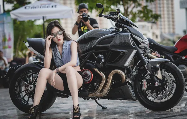 Girl, motorcycle, Asian