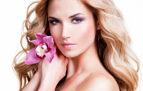 Look, flowers, close-up, face, portrait, hands, makeup, hairstyle