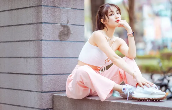 Picture girl, background, Asian