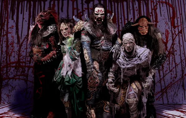 Picture heavy metal, costumes of demons, Lordi
