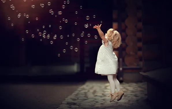 Bubbles, jump, the game, bubbles, girl, baby, child, Marianne Smolin