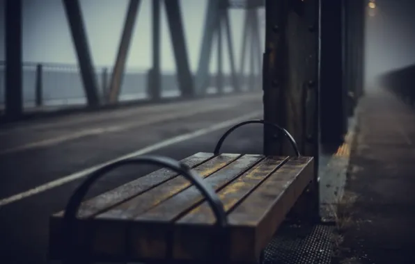 Bridge, fog, bench