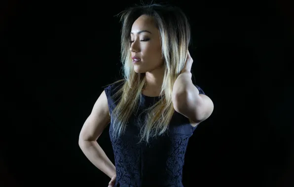Model, blonde, closed eyes