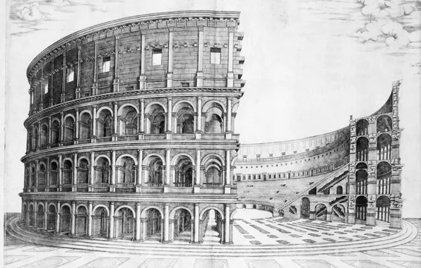 Picture ancient Rome, the Flavian amphitheatre, construction of the colosseum