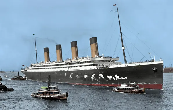 Liner, Old photo, The ship, Olympic, Tugs, Passenger liner, Tug, Olympic