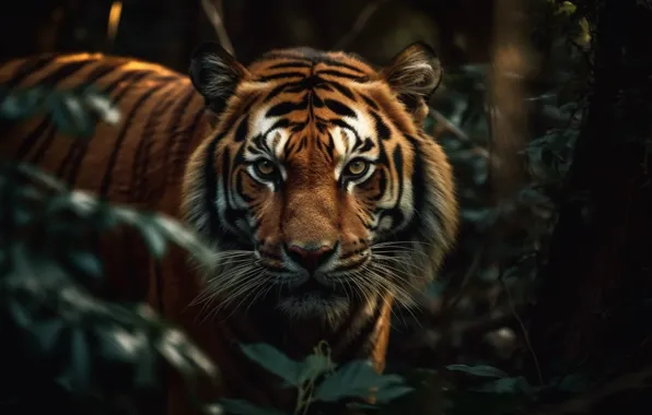 Face, tiger, portrait, digital art, AI art, neural network, the art of artificial intelligence