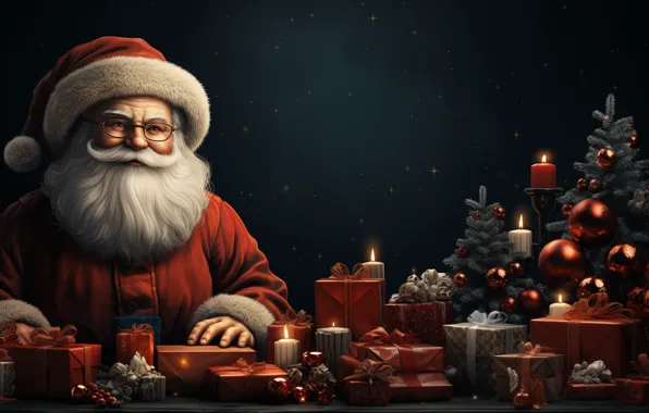 Balls, the dark background, toys, Christmas, gifts, New year, Santa Claus, Santa Claus