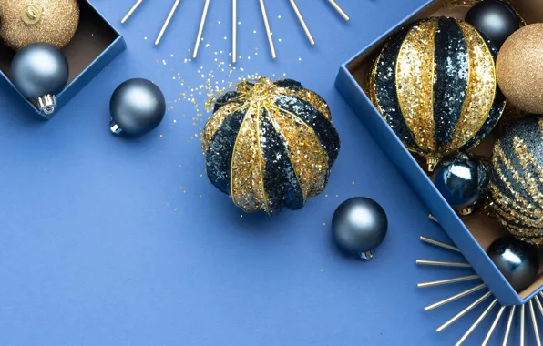 Balls, background, box, balls, new year, Christmas
