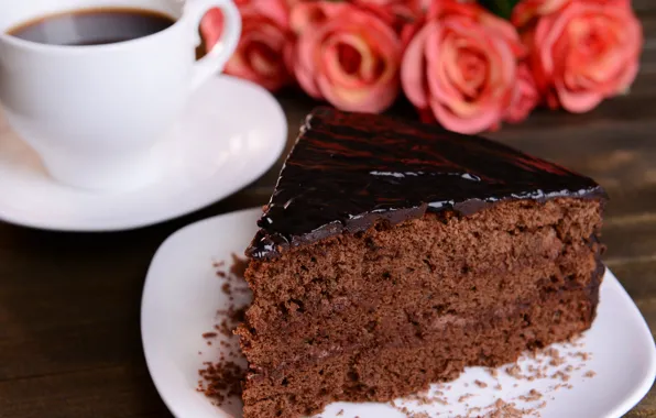 Picture coffee, chocolate, roses, cake