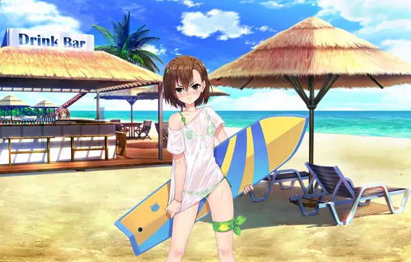 Picture Beach, Girl, Anime, To Aru Majutsu No Index, Surfboard