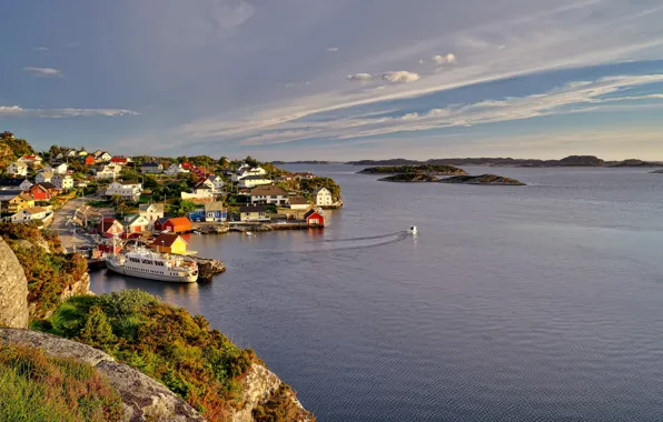 Picture the sky, coast, Norway, houses, Norway, Sotra