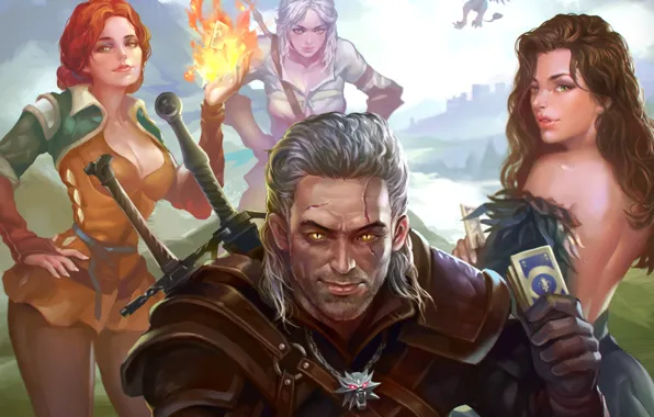 Picture art, witcher, geralt, Triss Merigold, Gwynbleidd, CD Projekt RED, The Witcher 3: Wild Hunt, Wild …
