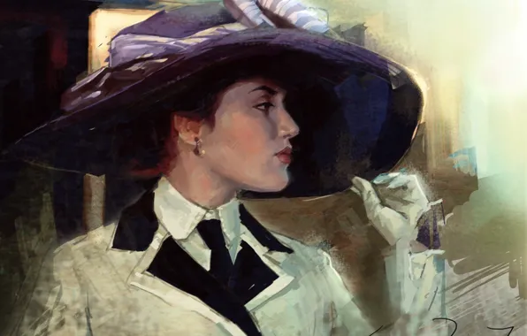Picture girl, hat, art, gloves, Titanic, painting, Titanic, Kate Winslet