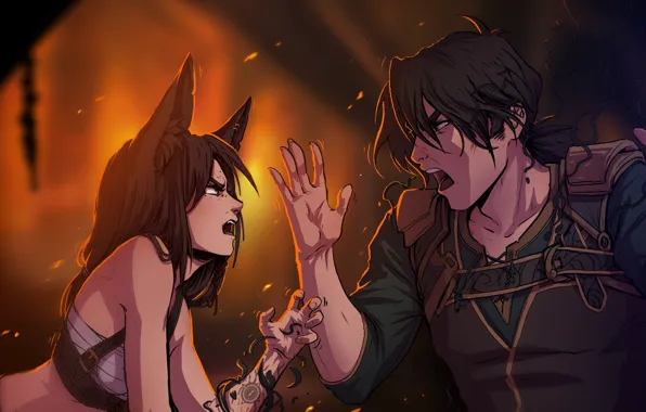 Anger, girl, Art, Katrin, fight, kitsune, Kate-FoX, label