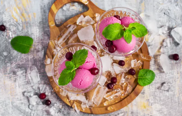 Picture ice, balls, berries, ice cream, mint, dessert