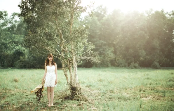 Field, girl, trees