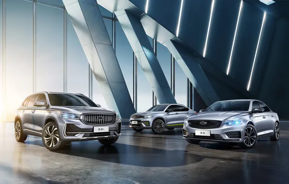 Auto, machine, silver, trio, cars, Geely